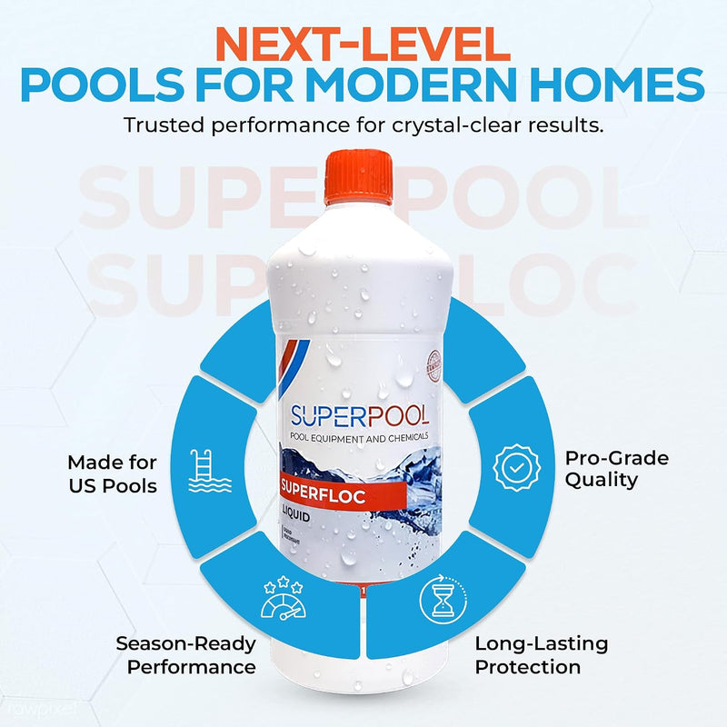 SUPERPOOL™ - Swimming Pool Flocculant – Flock Treatment for Cloudy Pool Water, 1 Quart