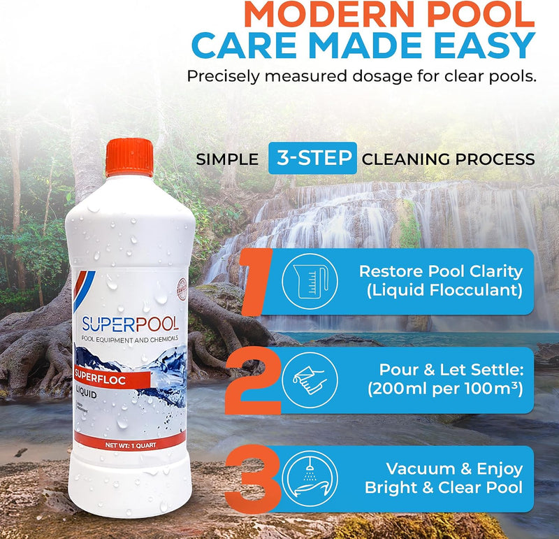 SUPERPOOL™ - Swimming Pool Flocculant – Flock Treatment for Cloudy Pool Water, 1 Quart