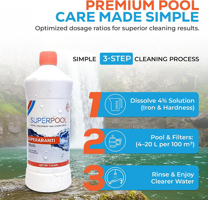 SUPERPOOL™ - Pool & Spa Stain and Scale Control, Hard Water Metal Stain Remover, 1 Quart