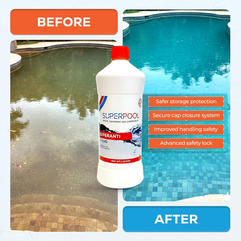 SUPERPOOL™ - Pool & Spa Stain and Scale Control, Hard Water Metal Stain Remover, 1 Quart